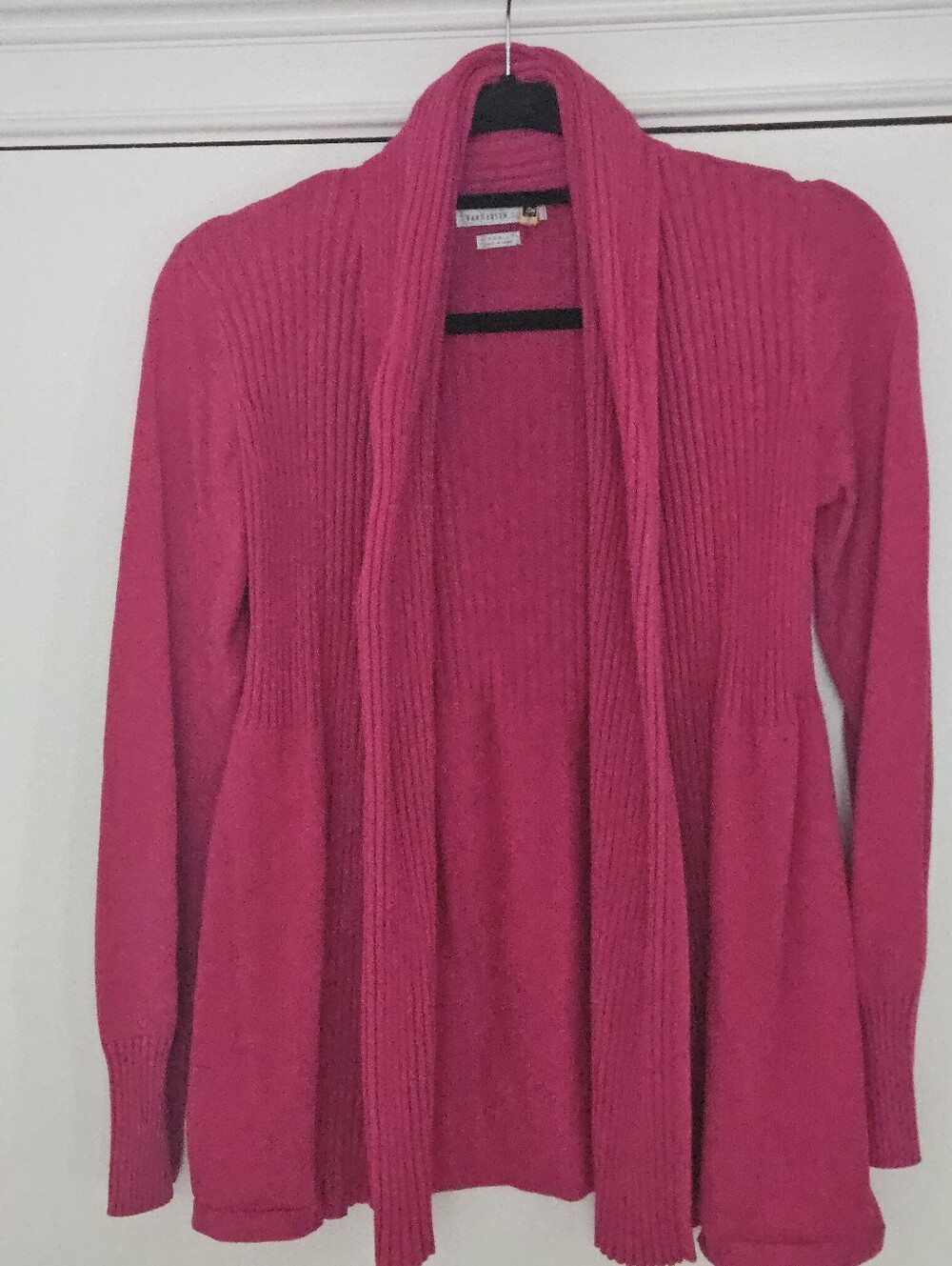 Van Heusen Pink Ribbed Open Front Draped Cardigan Sweater Small